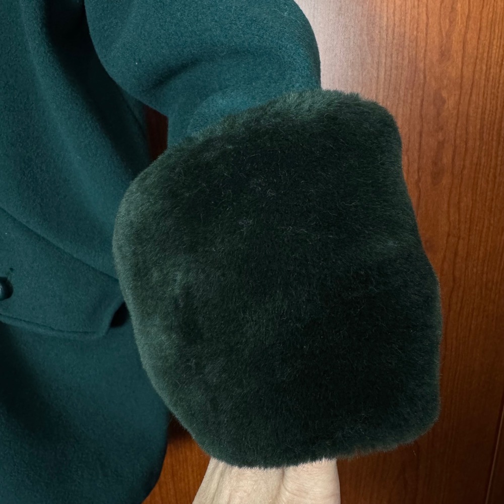VTG Leslie Fay Wool Blend Coat Faux Fur Collar Cuffs Lined 12 Women's Dark Green - Picture 7 of 11